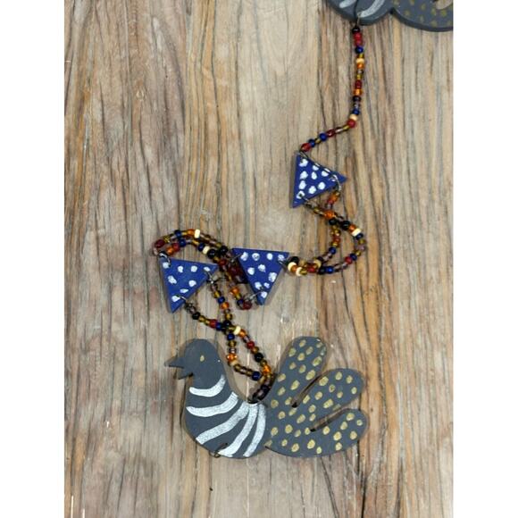 Handmade Folk Art Bird Garland Beaded Boho Hanging Decor, Cottagecore Banner - Picture 3 of 4
